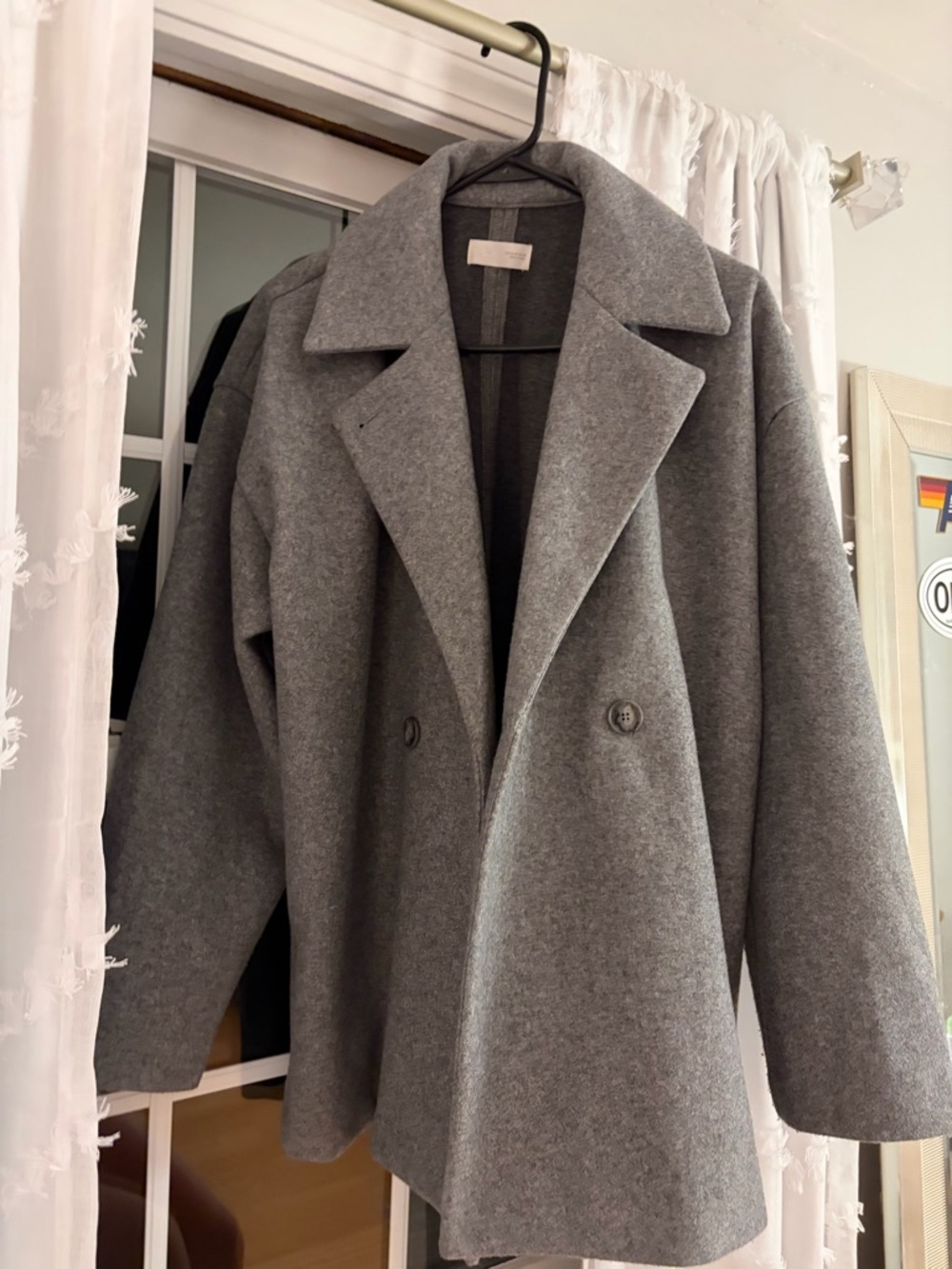 Zara Gray Double-Breasted Wool-Blend Pea Coat